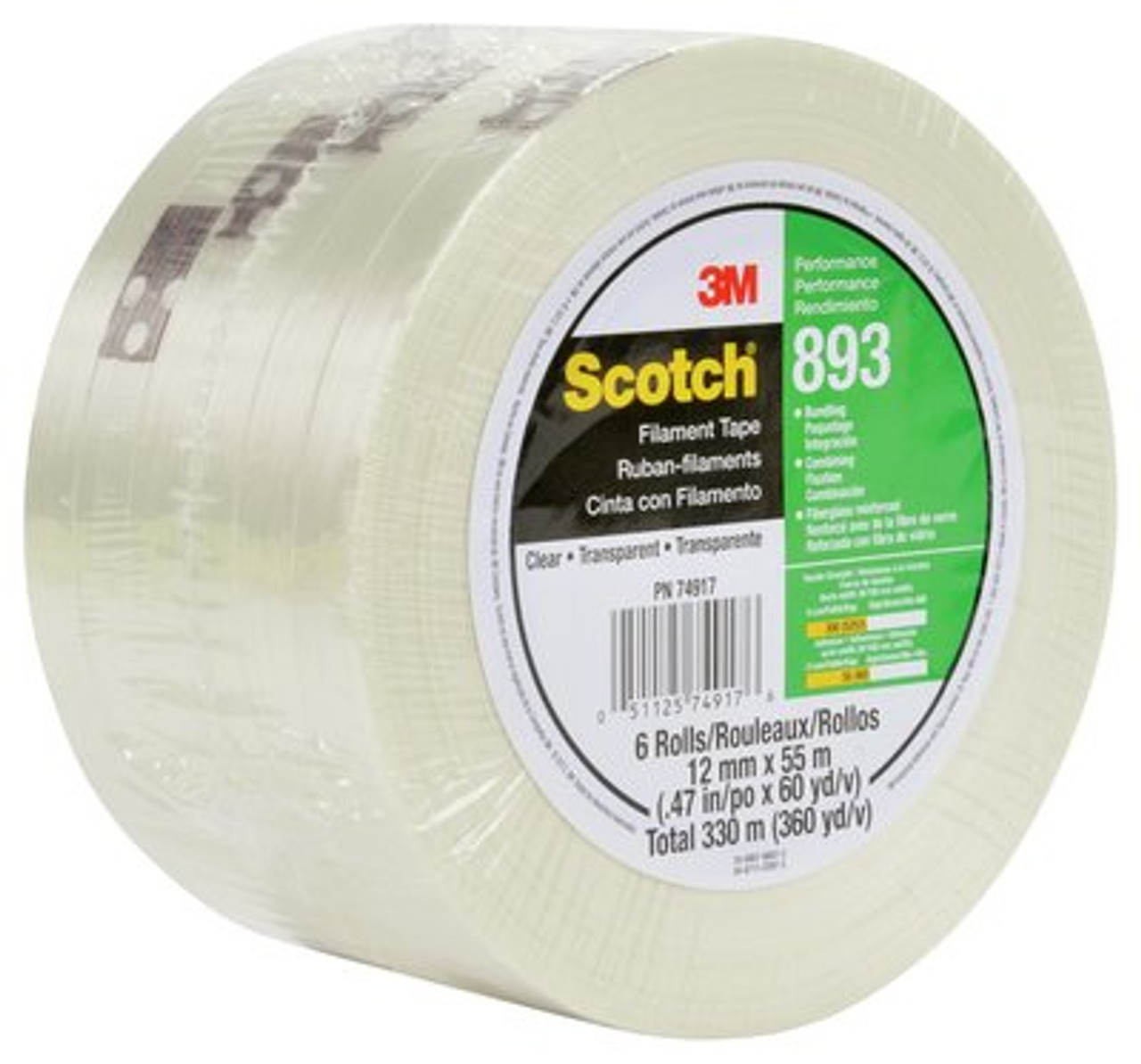 Scotch® Filament Tape 893 PN6939 Clear, 24 mm x 55 m