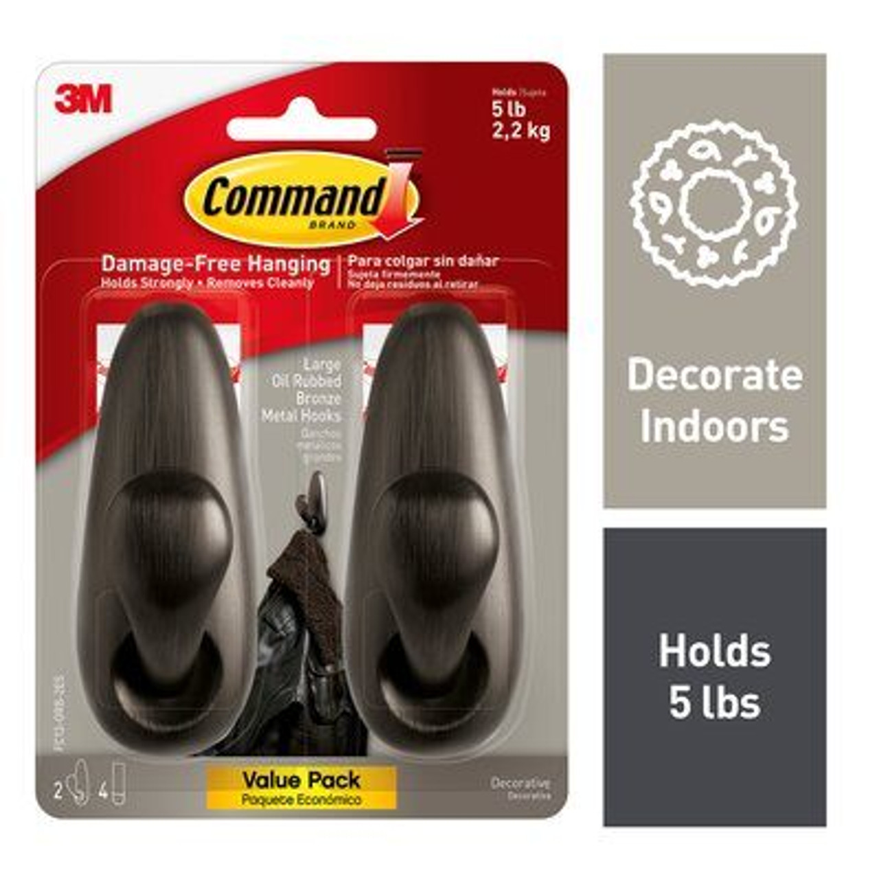 Command™ Large Forever Classic Oil Rubbed Bronze Metal Hook, FC13-ORB-2ES, 2 Pack