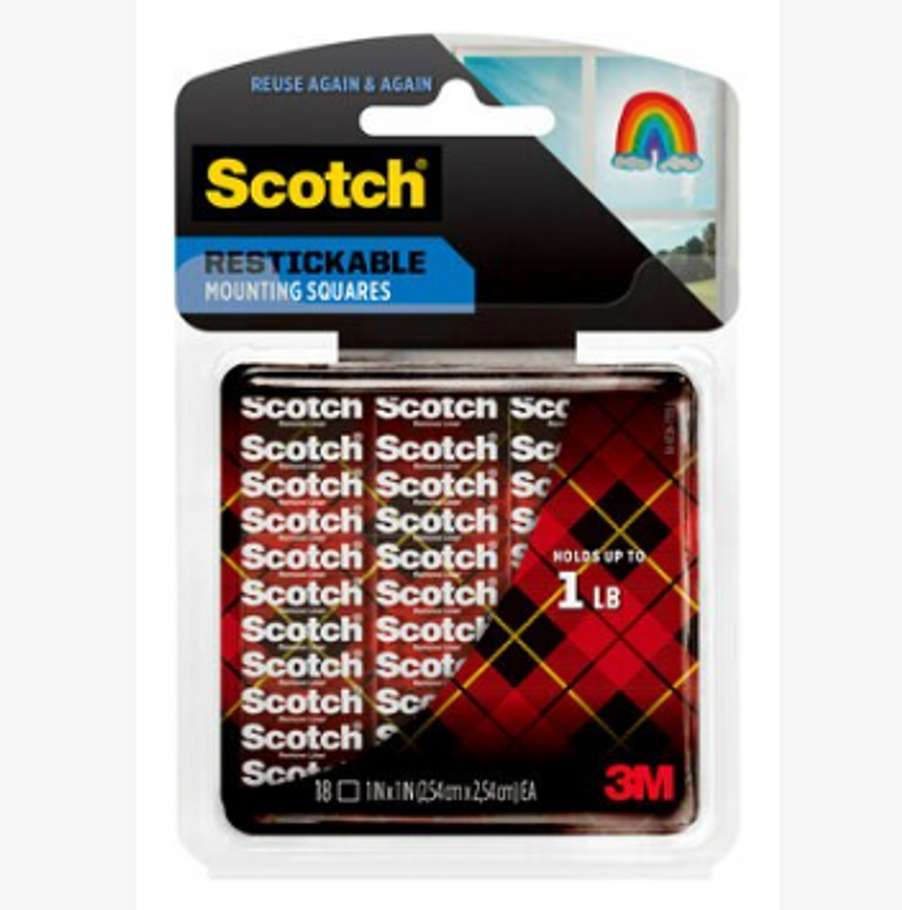 Scotch® Restickable Mounting Squares R100S, 1 in x 1 in