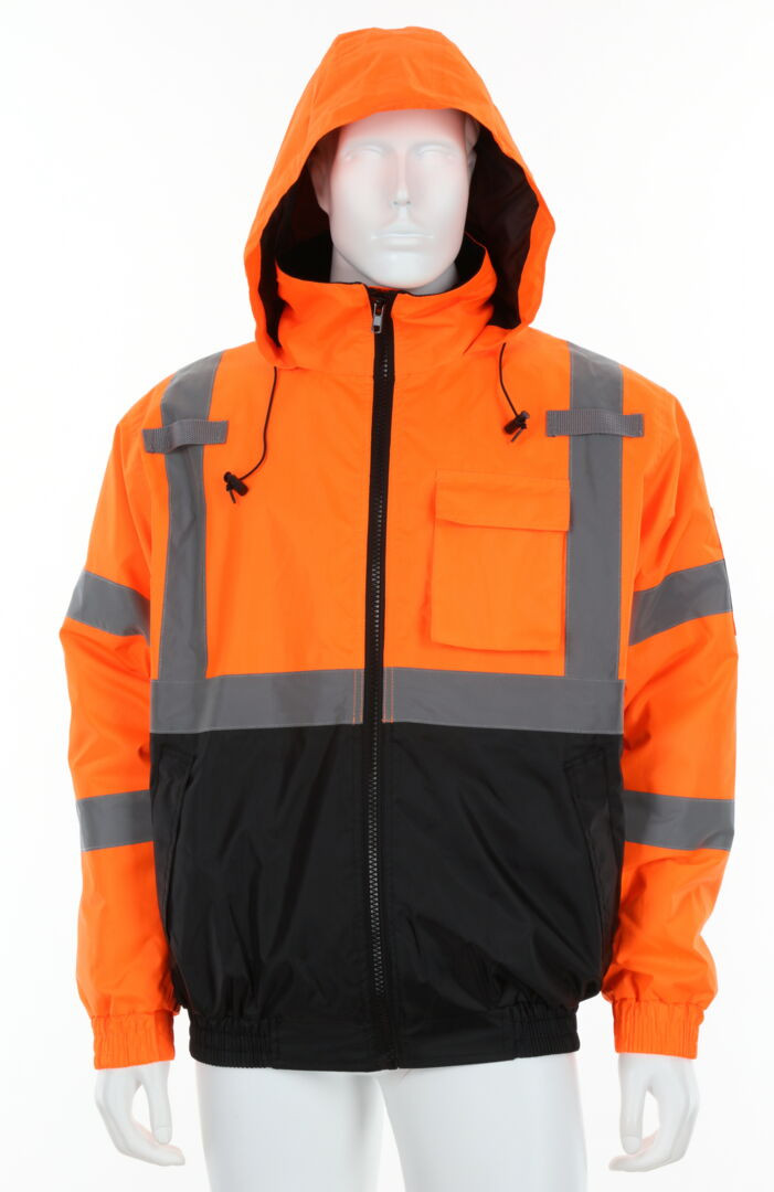 Luminator® Series - Two Tone Value Bomber Jacket - Meets ANSI/ISEA 107 2020 Standards - Type R Class 3 Compliant - Quilted Rain Jacket with Silver Reflective Stripes - Quilted Liner Adds Warmth and Comfort Orange