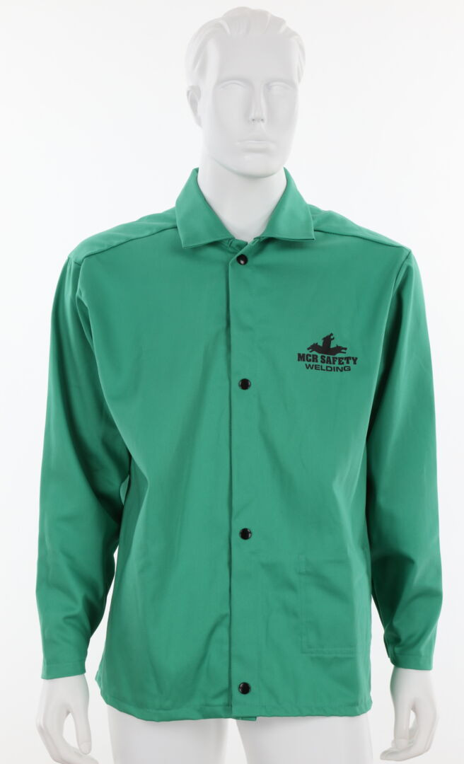 MCR Safety Welding Gear - Green Cotton Welding Jacket - 9 Ounce Green Finish Cotton - Anodized Snap Closures - 30 Inch Length - Comfortable Lightweight Cotton Fabric