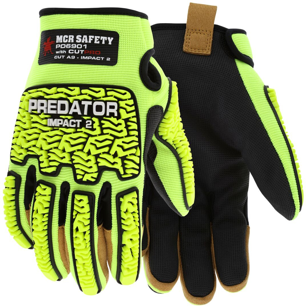 Predator® Mechanics Gloves - Hi-Visibility and Cut Resistant Work Gloves - Tire Tread TPR on Back, Fingers, and Thumb - 360° HyperMax® HPPE Cut Resistant Liner - MAXGrid™ Pattern Palm for Dry, Wet, or Oily Grip