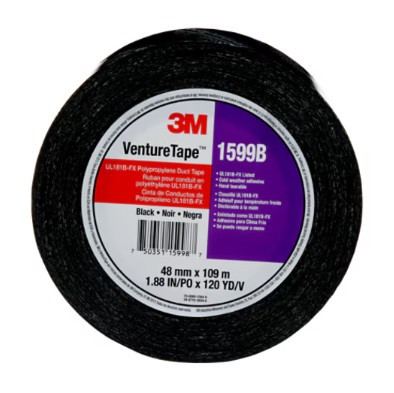 3M™ Venture Tape™ UL181B-FX Polypropylene Duct Tape 1599B, Black, 48 mm x 109.7 m, 3 mil