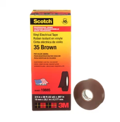 Scotch® Vinyl Color Coding Electrical Tape 35, 3/4 in x 66 ft, Brown