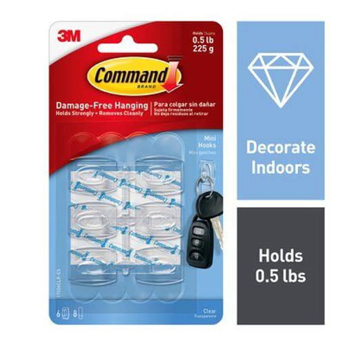 Command™ Small Clear Wire Hooks with Clear Strips, 17067CLR-ES, 3 Small Wire  Hooks, 4 Clear Strips - The Binding Source