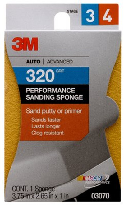 3M™ Performance Sanding Sponge, 03070, 1 inch x 2-5/8 inch, 320 Grit