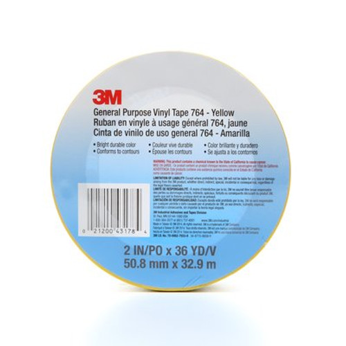 3M™ General Purpose Vinyl Tape 764, Yellow, 50.8 mm x 32.9 m, 5 mil 3M™ General Purpose Vinyl Tape 764, Yellow, 50.8 mm x 32.9 m, 5 mil
