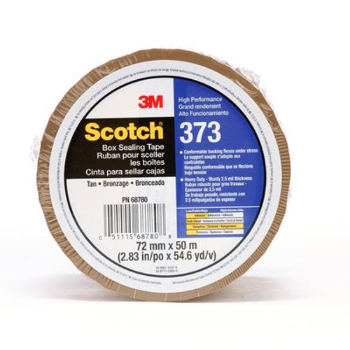 Scotch® High Performance Box Sealing Tape 373 Tan, (3") 72 mm x 50 m, 24 Individually Wrapped Rolls Per Case, Conveniently Packaged