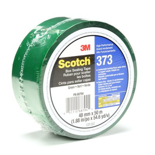 Scotch® High Performance Box Sealing Tape 373 Green, (2") 48 mm x 50 m, 36 Individually Wrapped Rolls Per Case, Conveniently Packaged