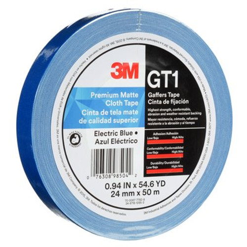 3M™ Premium Matte Cloth (Gaffers) Tape GT1, Electric Blue, 24 mm x 50 m, 11 mil 3M™ Premium Matte Cloth (Gaffers) Tape GT1, Electric Blue, 24 mm x 50 m, 11 mil