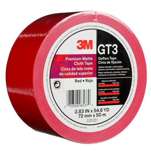 3M™ Premium Matte Cloth (Gaffers) Tape GT3, Red, 72 mm x 50 m, 11 mil