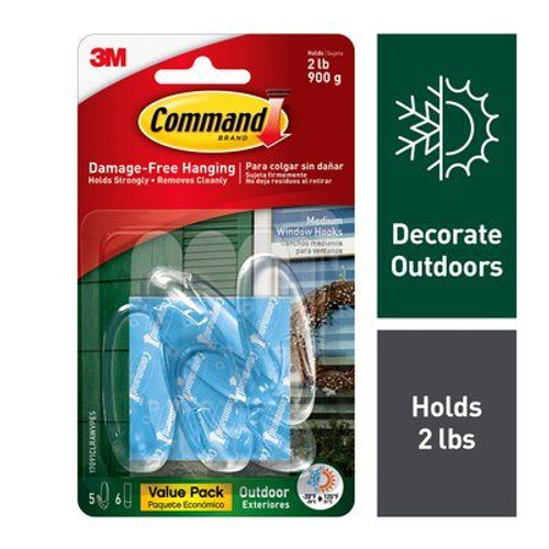 Command™ Outdoor Large Clear Window Hook with Clear Strips 17093CLR-AWES -  The Binding Source