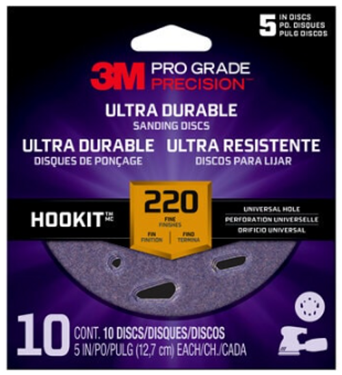 3M™ Pro Grade Precision™ Ultra Durable Universal Hole Sanding Disc DUH5220TRI-10I, 5 inch UH, 220