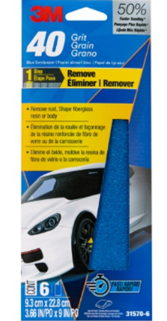 3M™ Blue Sandpaper 31570-6, 3 2/3 in X 9 in, 40 G