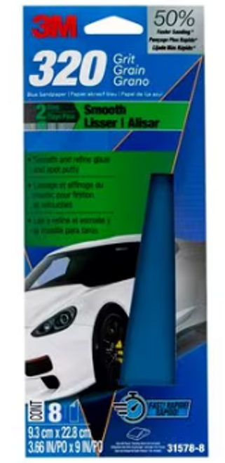 3M™ Blue Sandpaper 31578-8, 3 2/3 in X 9 in, 320 G