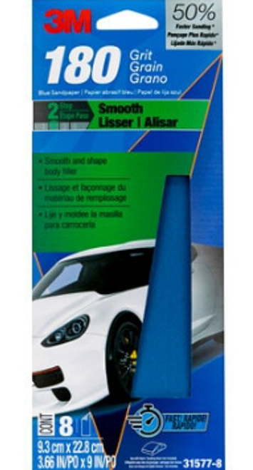 3M™ Blue Sandpaper 31577-8, 3 2/3 in X 9 in, 180 G