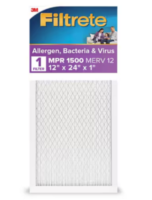 Filtrete™ Allergen, Bacteria & Virus Air Filter, 1500 MPR, 2020-4, 12 in x 24 in x 1 in Filtrete™ Allergen, Bacteria & Virus Air Filter, 1500 MPR, 2020-4, 12 in x 24 in x 1 in