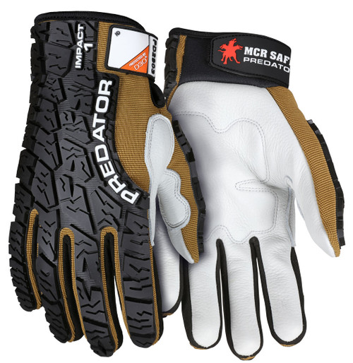 Predator® Mechanics Work Gloves - Premium Cow Grain Leather Palm - D3O® Foam Padded Palm - Tire Tread Pattern TPR Back Back-of-Hand - Reinforced Thumb Crotch - Patented Tire Tread TPR on the Back of the Hand