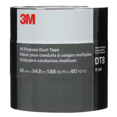3M™ All Purpose Duct Tape DT8, Black, 48 mm x 54.8 m, 8 mil, 3 Roll Pack