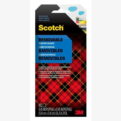 Scotch® Removable Double-Sided Mounting Squares 7225AMS-ESF, 0.45 in x 0.45 in (1.14 cm x 1.14 cm) 432/pk