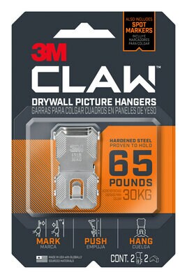 3M™ CLAW™ 65lb Drywall Picture Hangers with Spot Markers 3PH65M-2ES - The  Binding Source
