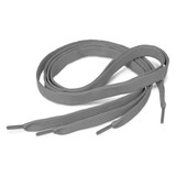 A pair of gray shoe laces with tapered ends, designed for threading through shoe eyelets as a clothing accessory.
