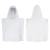 A white hooded towel with a simple design, featuring a hood and no visible branding.