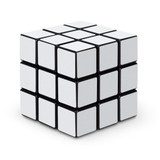 A custom puzzle cube in black and white, featuring a smooth, sleek surface with no visible designs or logos.