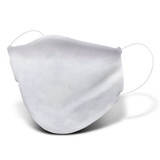 A large, reusable face mask in white, featuring soft fabric and ear loops for comfort.