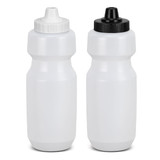 A drink bottle in white and black, featuring a sleek, minimalist design with caps ready for use.