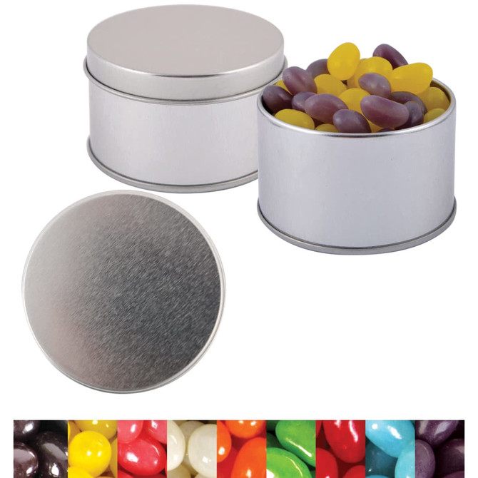 Corporate Colour Mini Jelly Beans in Silver Round Tin