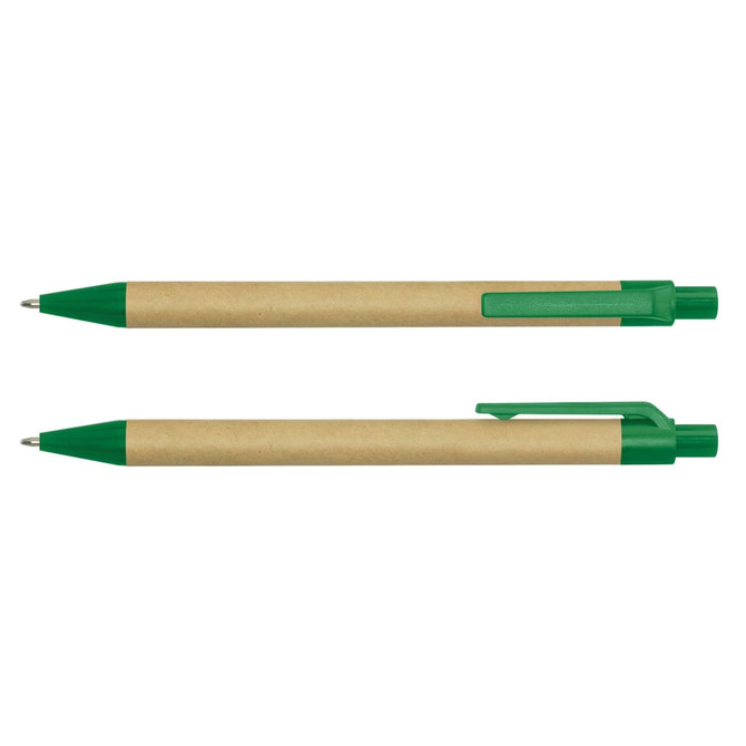 A Kraft Pen featuring a recycled brown paper body and green plastic accents.