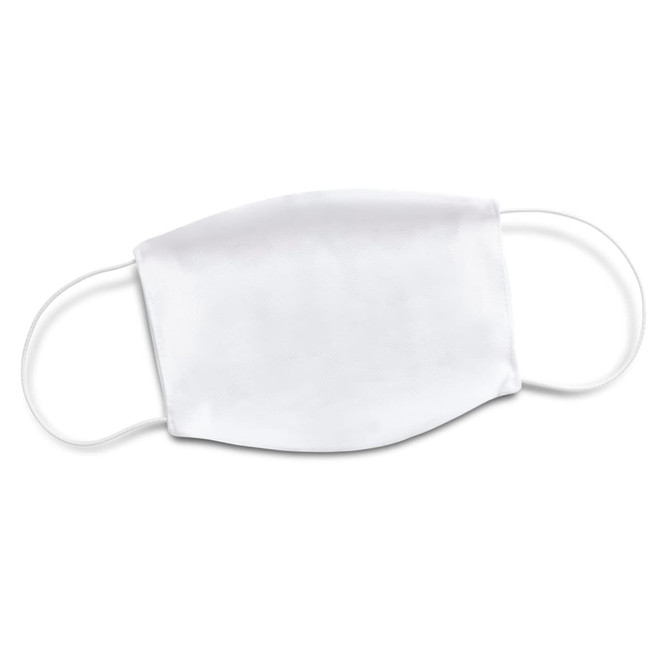 A reusable large face mask in white with elastic ear loops and a smooth texture.