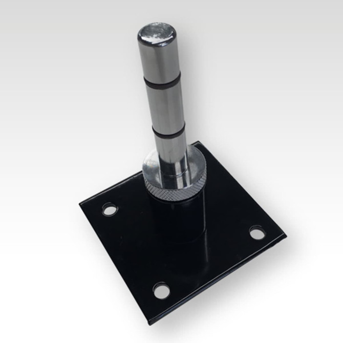 A black base with a silver pole attachment, designed for a small feather flag kit. Suitable for outdoor displays.