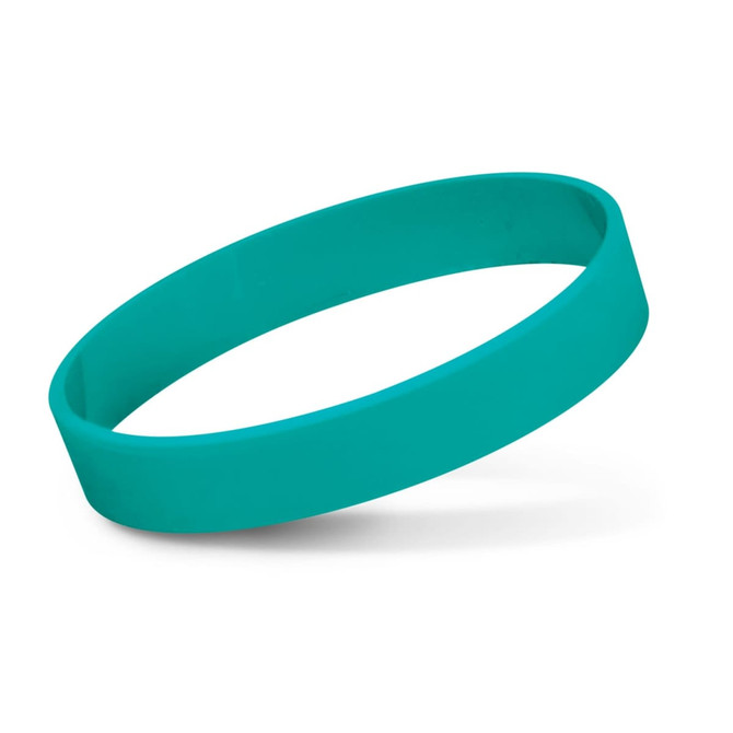 A silicone wristband in a vibrant teal color, designed for events and exhibitions.