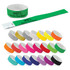 A variety of Tyvek event wristbands in multiple colours, including green, yellow, pink, and purple, with a logo.