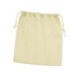 A medium cotton gift bag in a light cream colour, featuring a drawstring closure. It has a branding logo.