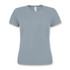 A grey sporty women's T-shirt with a round neckline and short sleeves, featuring a small logo.