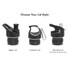 A drink bottle with three interchangeable lids: sipper lid, carabiner lid, and flip valve lid. All in black.