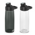 A drink bottle set featuring one opaque dark grey bottle and one clear bottle, both with black caps and a logo.
