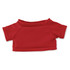A red plush garment with short sleeves, featuring a wide neckline and a cropped design.