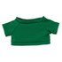 A green plush toy shirt with short sleeves and a rounded neckline. Features a simple, casual design.