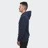 A navy unisex hoodie with a relaxed fit and a hood, featuring a logo on the front.