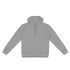 A grey unisex hoodie with a kangaroo pocket and a drawstring hood, featuring a logo on the front.
