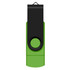A green and black Helix 8GB dual flash drive with a clip for attachment.