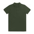 A green polo shirt with a classic collar and short sleeves, featuring a logo on the chest.