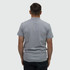 A men's polo shirt in grey, featuring a back view with a fitted design and a small logo.