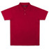 A red polo shirt featuring a collar, short sleeves, and a logo.