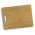 A bamboo rectangle chopping board with a handle, showcasing a light brown wood finish and a smooth surface.