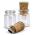 A drink bottle-shaped flash drive with a cork stopper, featuring a clear glass design and a logo.